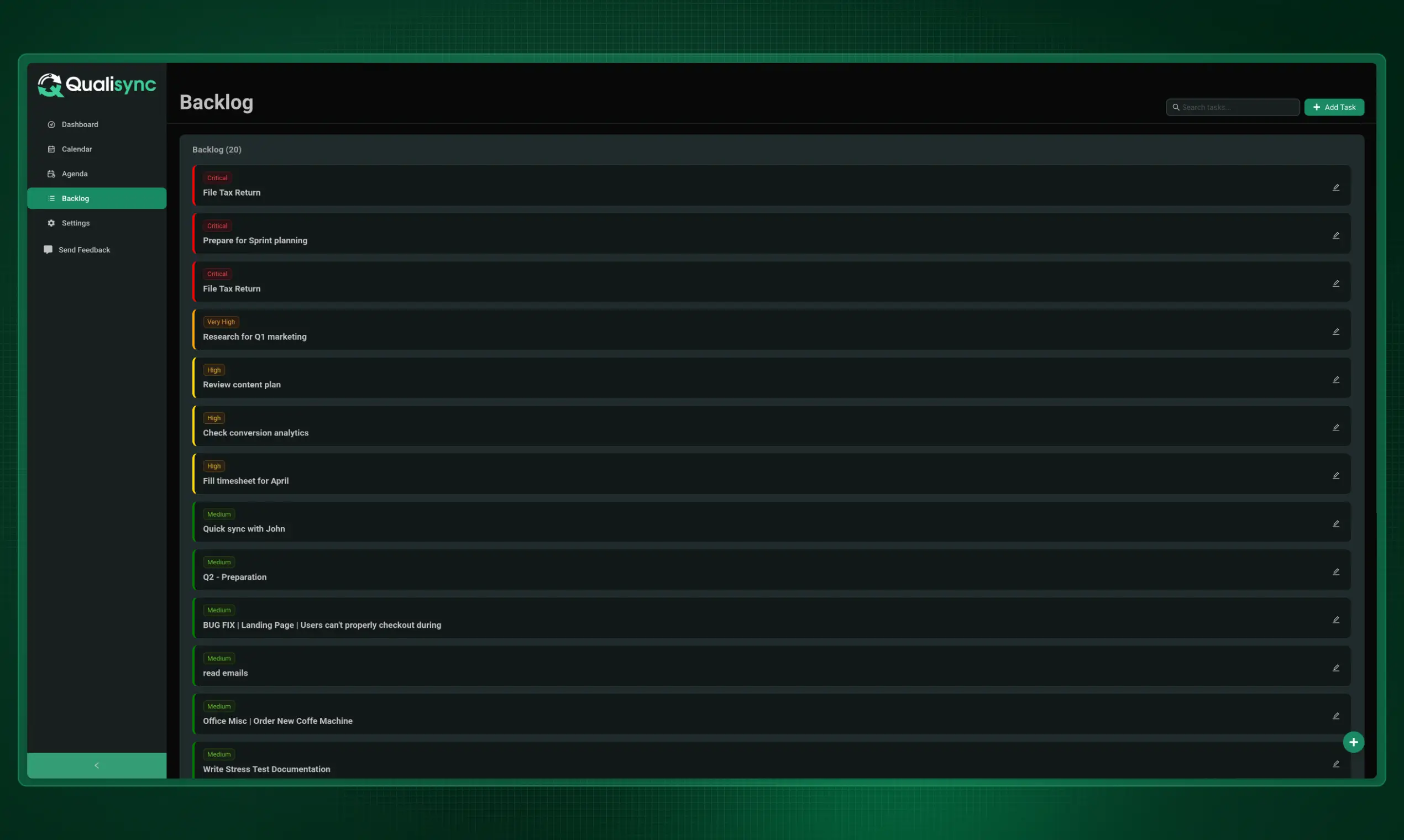 Backlog interface
