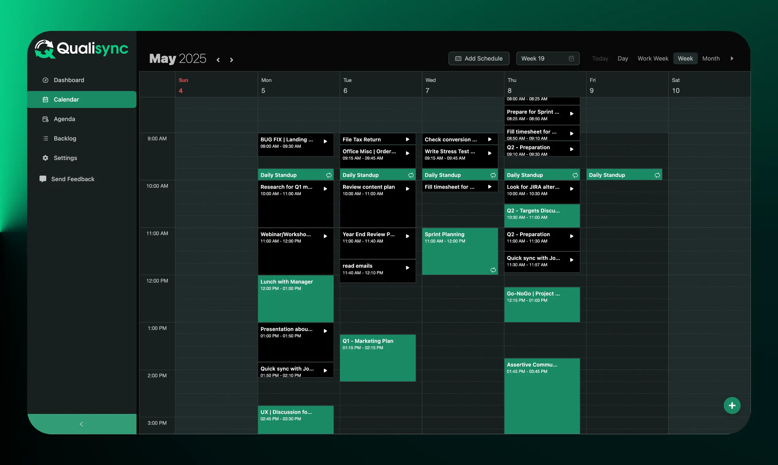 Scheduled tasks interface