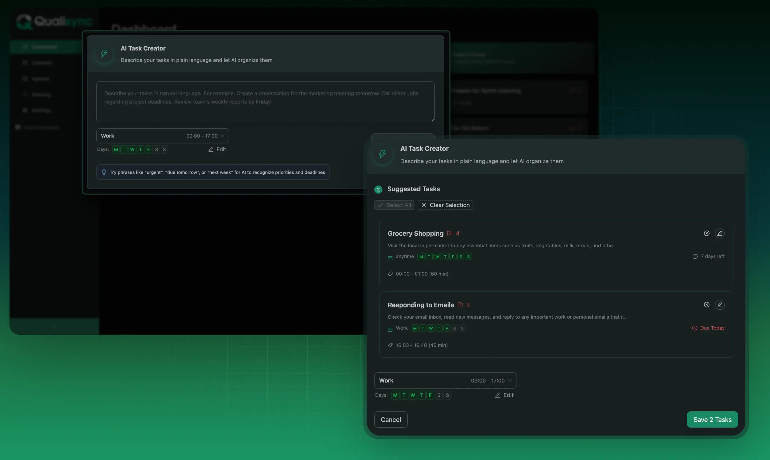 AI task creation interface